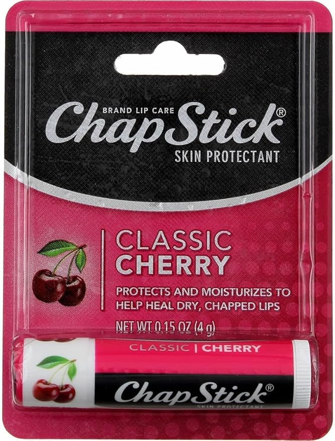 ChapStick Classic (1 Box of 12 Sticks, 12 Total Sticks, Cherry Flavor) Skin Protectant Flavored Lip Balm Tube, 0.15 Ounce Each, 12 Count (Pack of 1)-Velvo Beauty