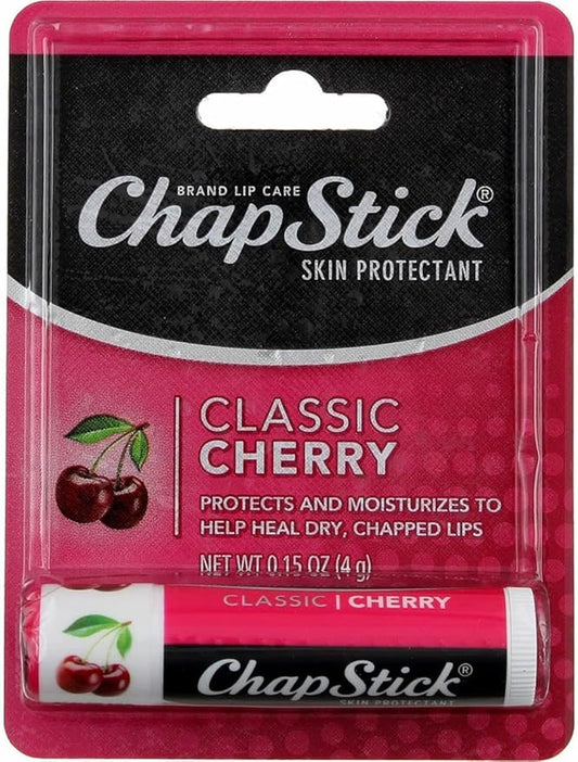 ChapStick Classic (1 Box of 12 Sticks, 12 Total Sticks, Cherry Flavor) Skin Protectant Flavored Lip Balm Tube, 0.15 Ounce Each, 12 Count (Pack of 1)-Velvo Beauty
