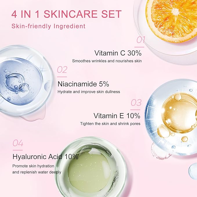 4 IN 1 Face Care Kit, Gifts for Women, Anti Aging Skin Care Set, Reduce Wrinkles with Hyaluronic Acid, Niacinamide, Vitamin C, Vitamin E, Daily Skin Care Routine, Face Skin Care Kit for Women Gift-Velvo Beauty