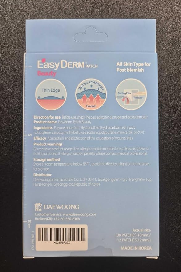 EasyDerm Beauty Patch(42 Counts) - 100% Hydrocolloid Pimple Patch for Zit Spot Care, K-beauty, Daewoong Pharmaceutical-Velvo Beauty