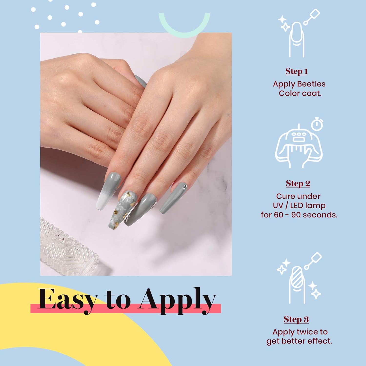 Beetles Grey Gel Nail Polish - Fall Elegance All Season Gel Polish Soak Off U V LED Nail Lamp DIY Home Salon Manicure Nail Art 0.51 Oz Gifts for Women-Velvo Beauty