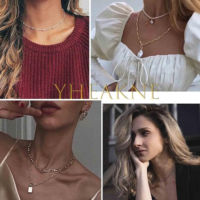 Boho Thin Beaded Choker Necklace Gold Station Ball Necklace Short Satellite Chain Necklace Everyday Minimalist Necklace Jewelry for Women and Girls-Velvo Beauty