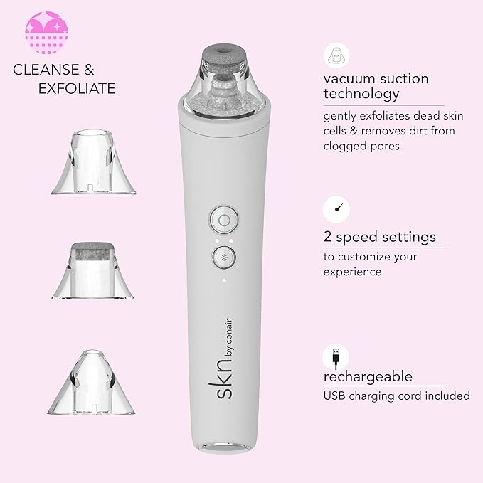 skn by conair Microdermabrasion Facial Tool, Pore Vacuum, Remove Dead Skin Cells and Dirt from Clogged Pores-Velvo Beauty