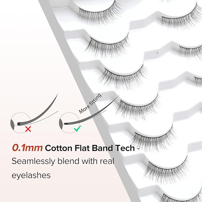 Natural Wispy Cat Eye Lashes - 3D Volume C Curl Eyelashes With Thin Band - 10mm Short Lashes - 7 Pairs-Velvo Beauty