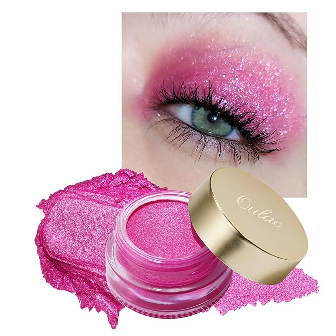 Oulac Hot Pink Cream Eyeshadow also for Highlighter Highly Pigmented Eye Shadow Waterproof&Long Lasting with Moisturizing Formula Blendable Shimmer Eye Make-up,Vegan & Cruelty-Free, 6g, 09-Velvo Beauty