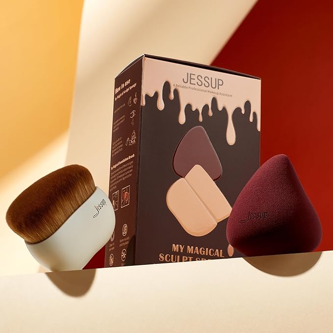 Jessup Makeup Brush Foundation Brush with Makeup Sponge 1pc Kabuki Brush for Liquid, Cream or Flawless Powder Cosmetic Face Boby Brush, T882-Velvo Beauty