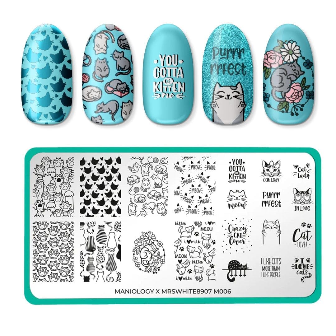 Maniology On the Prowl Nail Stamping Starter Kit | Cat-Themed Nail Art, Playful Kittens, Paw Prints & Whisker Designs DIY Manicures – Includes Stamping Plate, Polish, Top Coat, Stamper & Scraper Card-Velvo Beauty