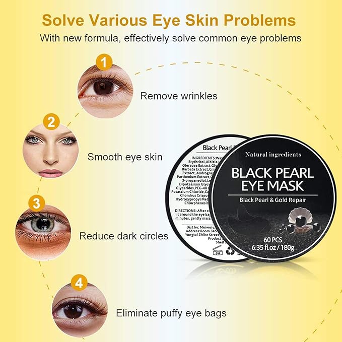 Under Eye Patches, Eye Mask Black Pearl, Puffy Eyes Dark Circles Brighten Treatments, 60PCS Collagen Under Gel Pad for Lighten Wrinkles Anti-Aging, Fine Lines Eye Bags Women Men-Velvo Beauty