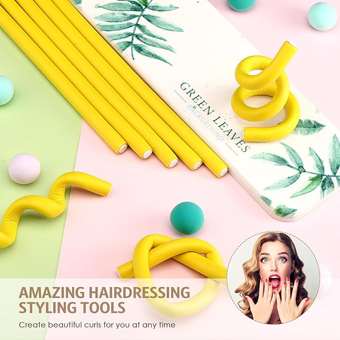 Syhood 30 Pcs 7'' Flexible Curling Rods Twist Foam Hair Rollers Soft Foam No Heat Hair Rods Rollers and 1 Steel Pintail Comb Rat Tail Comb for Women Long Short Hair(Yellow,7 x 0.3 Inch)-Velvo Beauty