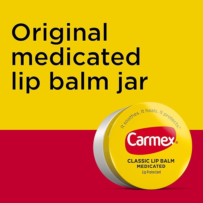 Carmex Medicated Lip Balm Jar, Lip Moisturizer for Dry, Chapped Lips, 0.25 OZ - (6 Packs of 3)-Velvo Beauty