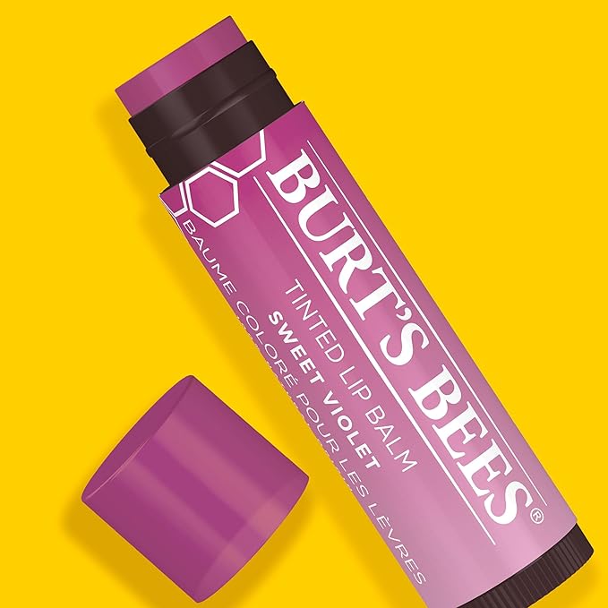 Burt's Bees Lip Tint Balm with Long Lasting 2 in 1 Duo Tinted Balm Formula, Color Infused with Deeply Hydrating Shea Butter for a Natural Looking Buildable Finish, Sweet Violet (2-Pack)-Velvo Beauty