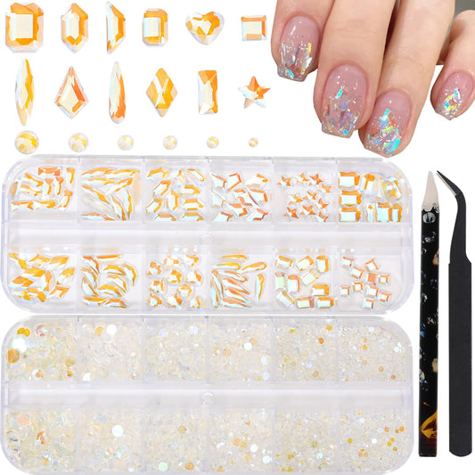 HNUIX Nail Rhinestones - 3D Multi Shape Size Crystal, Crystal Aurora Nail Gems, Flat Back, with Kit, for Nail Art, DIY Decorations-Velvo Beauty