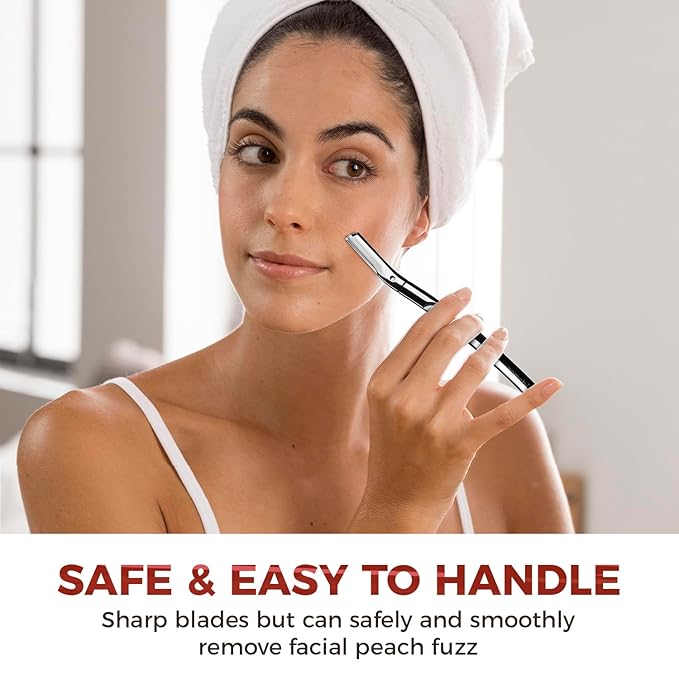 ZOMCHI Eyebrow Razor and Face Razor for Women and Men, Reusable Metal Handle with 11 Refill Blades, Dermaplane Razor with Protective Silicone Cap, Eyebrow Hair Trimmer - Polished Silver-Velvo Beauty