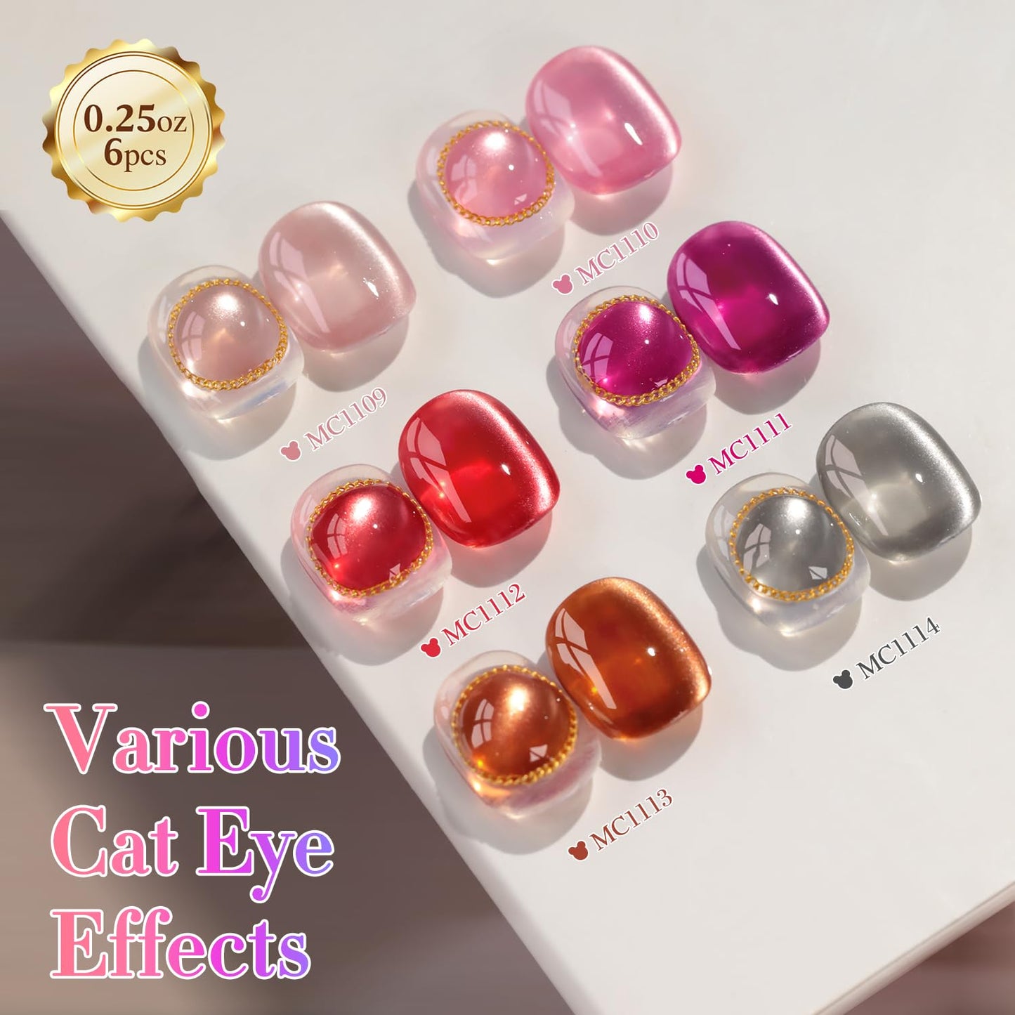 Double Rhythm 6 Colors Cat Eye Gel Polish Set Shimmer Glitter with Magnet Holographic Reflective Magnetic UV Nail Art Kit (6-Kit 40)-Velvo Beauty