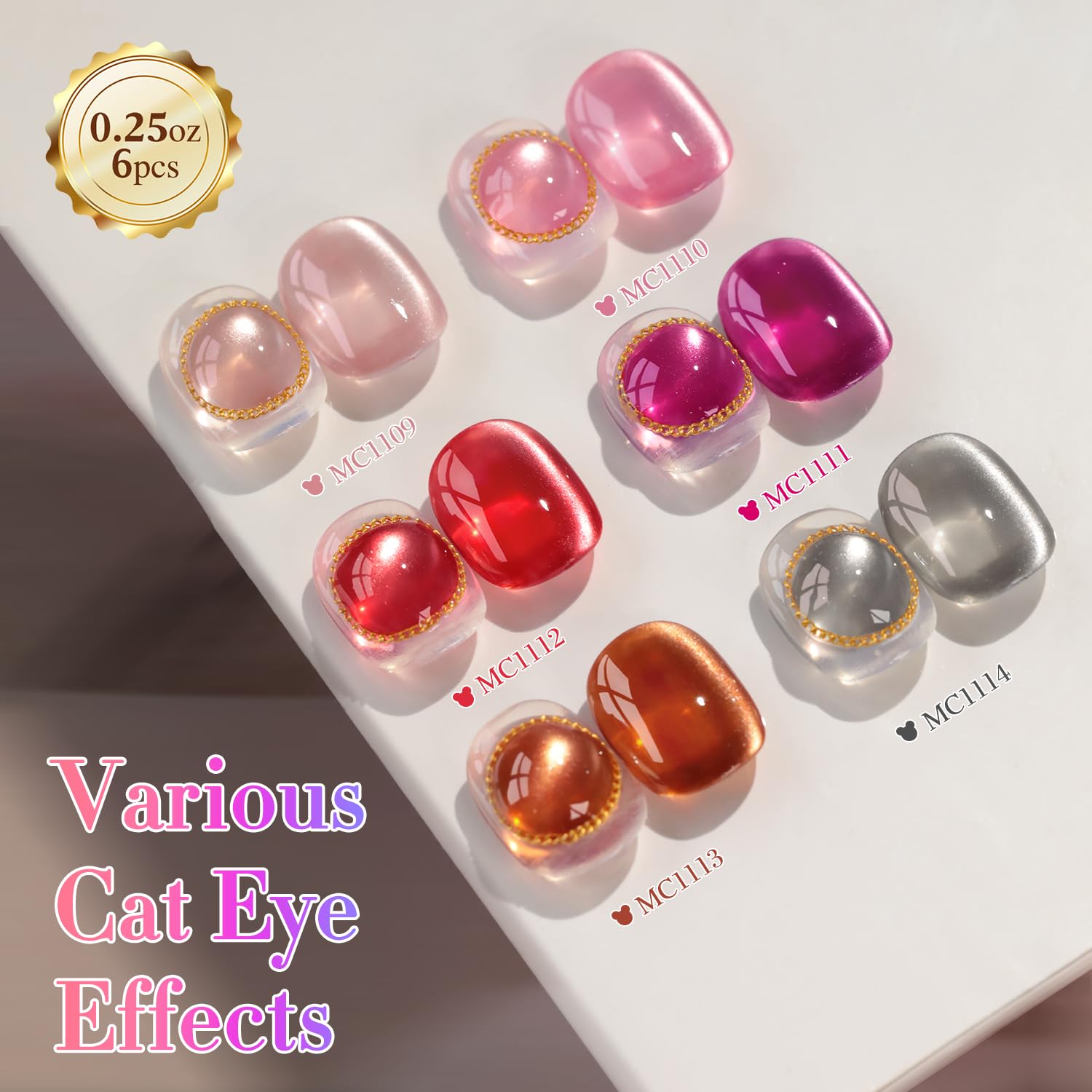 Double Rhythm 6 Colors Cat Eye Gel Polish Set Shimmer Glitter with Magnet Holographic Reflective Magnetic UV Nail Art Kit (6-Kit 40)-Velvo Beauty