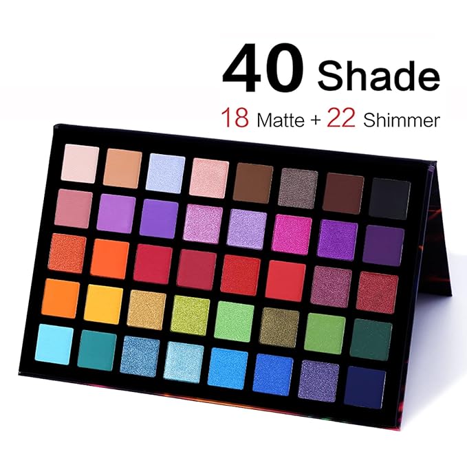 UCANBE Spotlight Eyeshadow Palette + 15 PCS Eye Brushes Makeup Set, Professional 40 Color Matte Shimmer Glitter Eye Shadow Pallet Highly Pigmented Waterproof Long Lasting Make up Pallete-Velvo Beauty