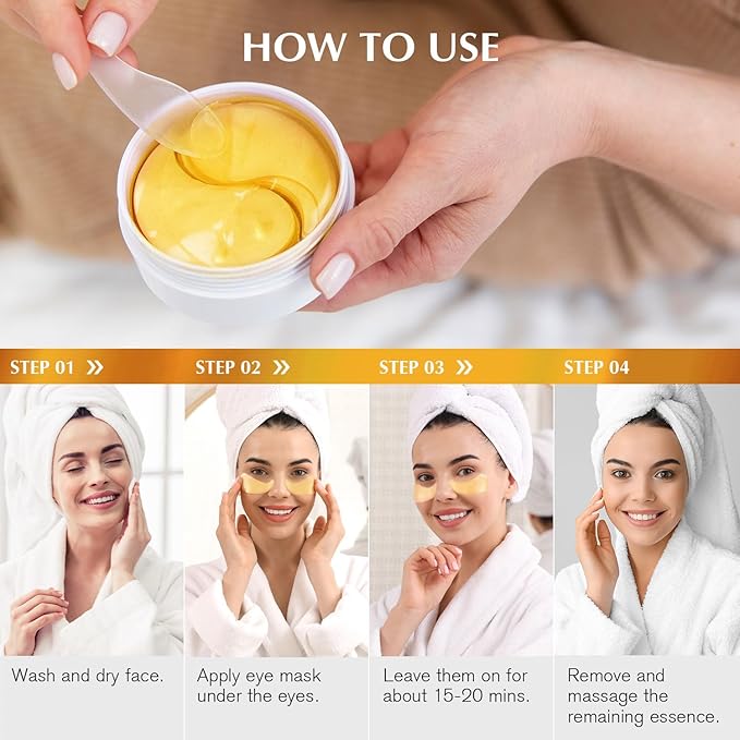 Enaskin Naturals Under Eye Patches Dark Circles Under Eye Masks for Puffiness - 24K Gold Eye Gel Pads Retinol Collagen Hyaluronic Acid Moisturizing & Reducing Wrinkles (24K Gold)-Velvo Beauty