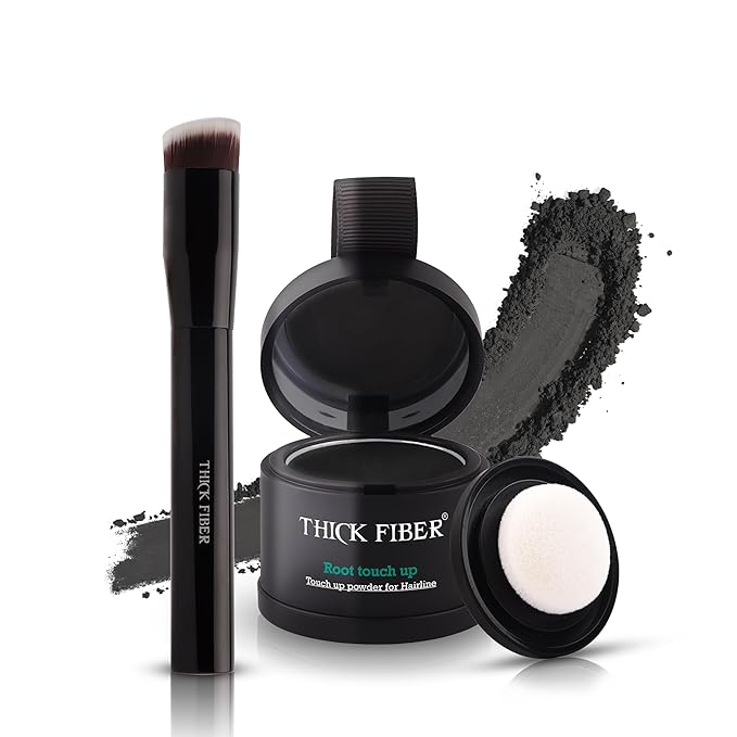 THICK FIBER Root Touch Up Powder - Water & Sweat Resistant Hair Loss Concealer Set for Thinning Hair Women, Includes Brush (Black)-Velvo Beauty