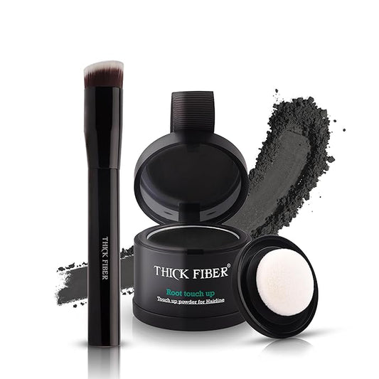 THICK FIBER Root Touch Up Powder - Water & Sweat Resistant Hair Loss Concealer Set for Thinning Hair Women, Includes Brush (Black)-Velvo Beauty