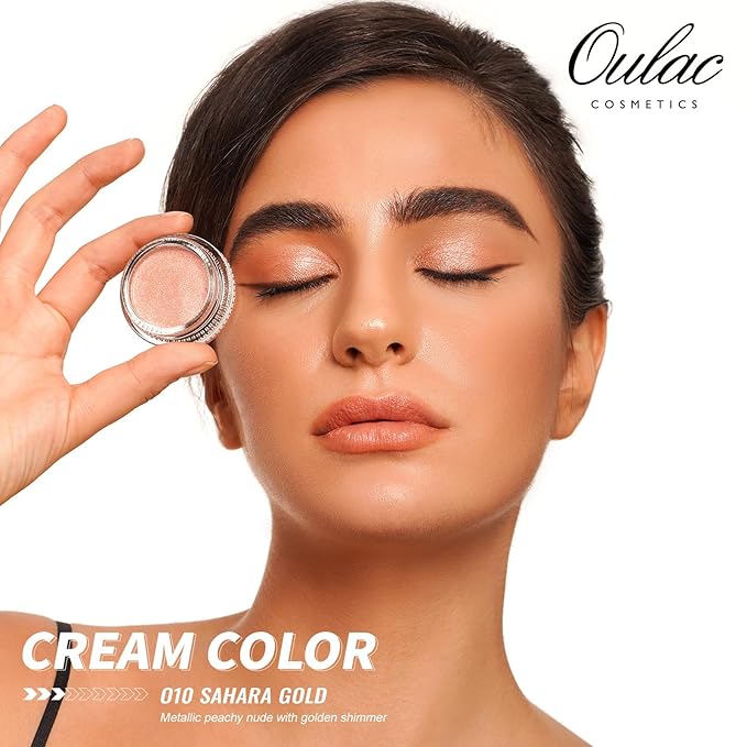 Oulac Nude Gold Cream Eyeshadow also for Highlighter Highly Pigmented Eye Shadow Waterproof&Long Lasting with Moisturizing Formula Blendable Shimmer Eye Make-up,Vegan & Cruelty-Free, 6g O10-Velvo Beauty