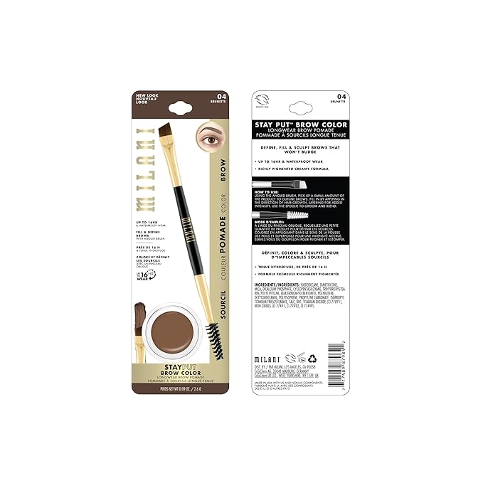 Milani Stay Put Brow Color - Brunette (0.09 Ounce) Vegan, Cruelty-Free Eyebrow Color that Fills and Shapes Brows-Velvo Beauty