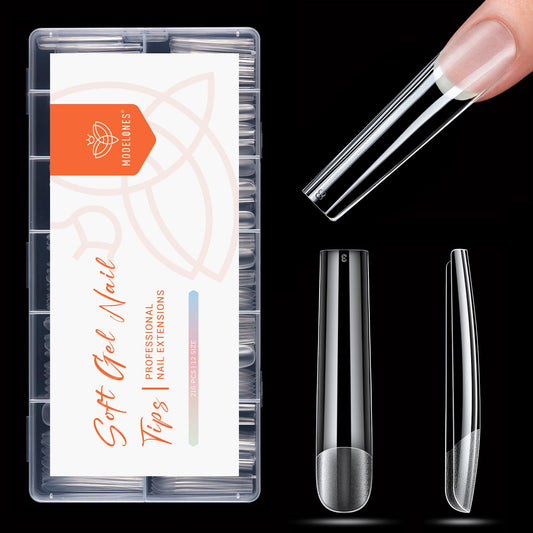 modelones Long Square Nail Tips, 3XXXL Straight Pre-shaped Soft Gel Tips Fake Nails False Acrylic Clear Full Cover Press on Extension Kit Gel Manicure DIY at Home 216PCS 12Sizes-Velvo Beauty