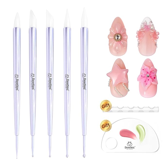 Beetles 5PCS Nail Art Dotting Tools Nail Art Sculpture Pen, Dual-Head Resin Nail Art Tools, Carving Drawing Tool, Silicone Brushes Set Pottery Clay Sculpting Tools Modeling Painting Tool DIY Art-Velvo Beauty