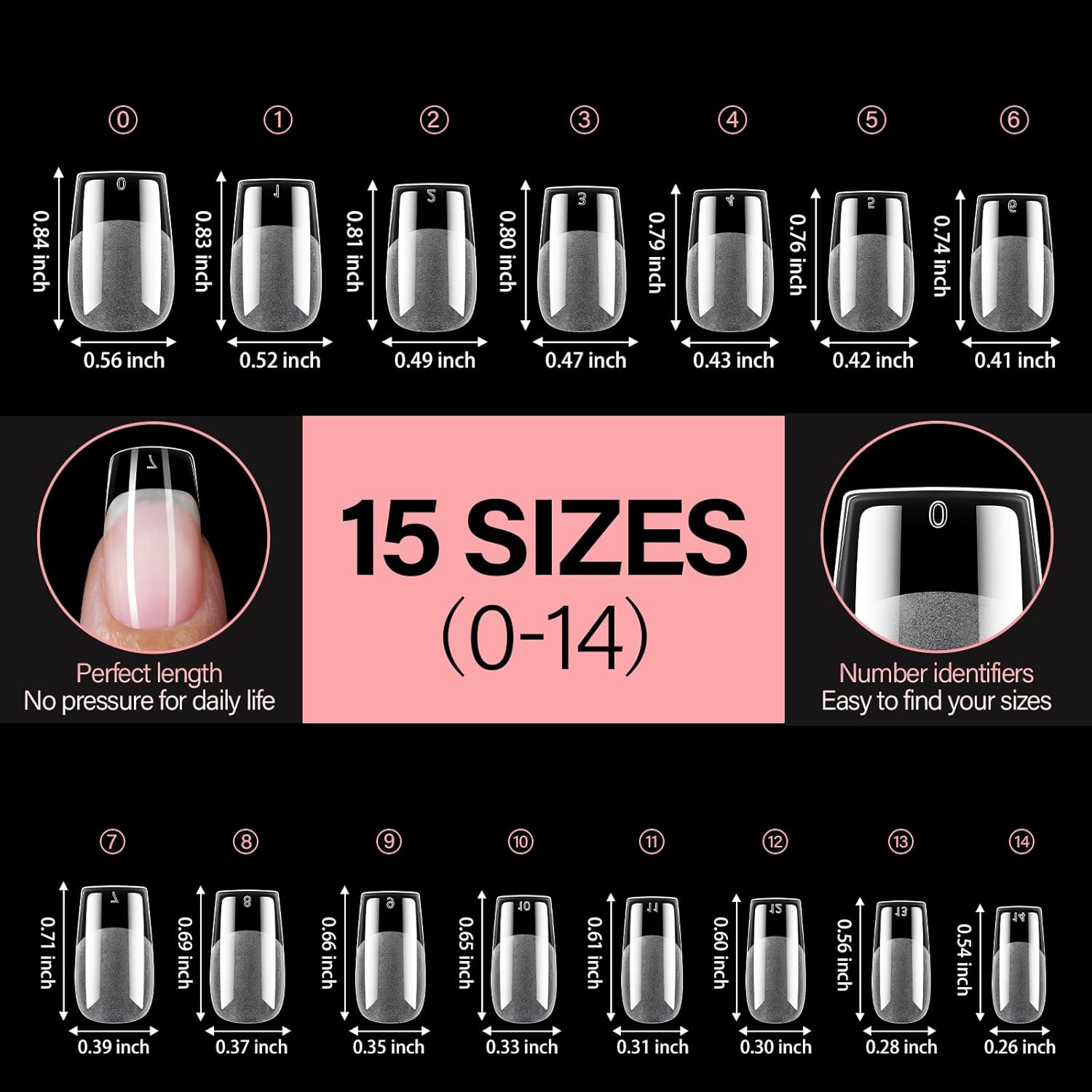AILLSA Medium Square Fake Nail Tips 240Pcs Square Press on Nails Pre-Shaped Gelly Nail Tips, Half Matte Full Cover Clear Acrylic Gel Kit for Nail Extension Salon DIY at Home 8 Sizes False Tips-Velvo Beauty