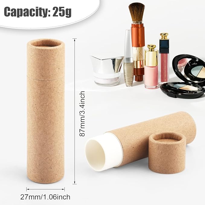 10 Pcs 25g Paperboard Lip Balm Tubes Refillable Krafts Paper Lipstick Tube Round Cardboard Empty Lip Gloss Container Holder Tubes for DIY Chapstick Salve Cosmetic Lotion Solid Perfume - Brown-Velvo Beauty