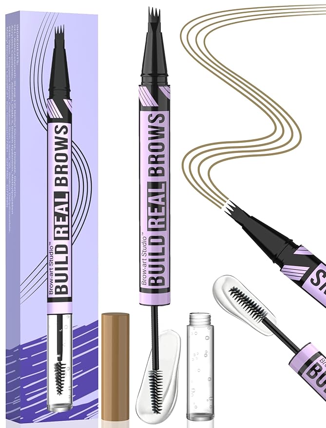iMethod Eyebrow Pen and Eyebrow Gel - Eyebrow Pencils for Women with 4-Fork-Tip & Brow Gel Clear, Magical 2-in-1 Dual-Ended Brow Pen for Fuller-Looking Defined Brows, Stay All Day, Light Brown-Velvo Beauty