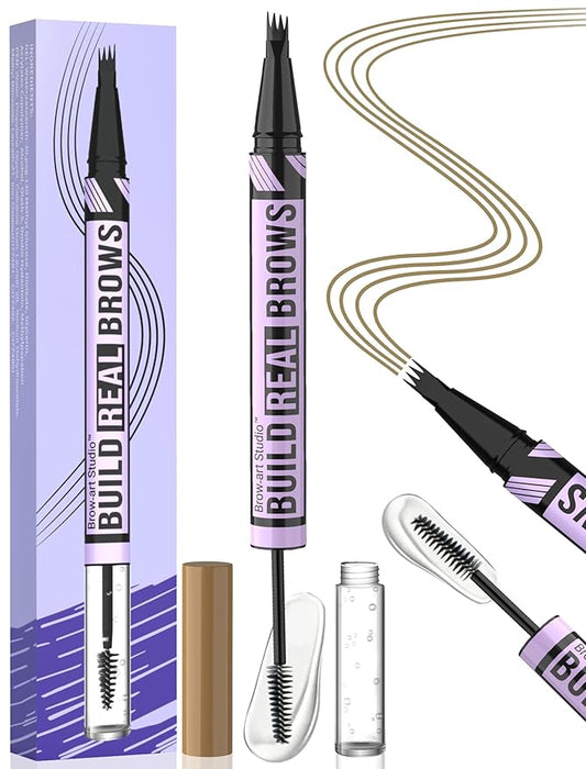iMethod Eyebrow Pen and Eyebrow Gel - Eyebrow Pencils for Women with 4-Fork-Tip & Brow Gel Clear, Magical 2-in-1 Dual-Ended Brow Pen for Fuller-Looking Defined Brows, Stay All Day, Light Brown-Velvo Beauty