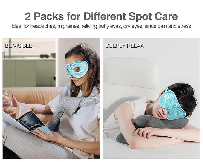Luxtude Gel Eye Mask Cooling Eye Mask for Dry Eyes 2PCS, Heated Warm Eye Ice Pack Reusable Gel Sleep Mask, Frozen Cold Eye Compress for Puffiness/Dark Circles/Headaches/Allergies (Blue)-Velvo Beauty