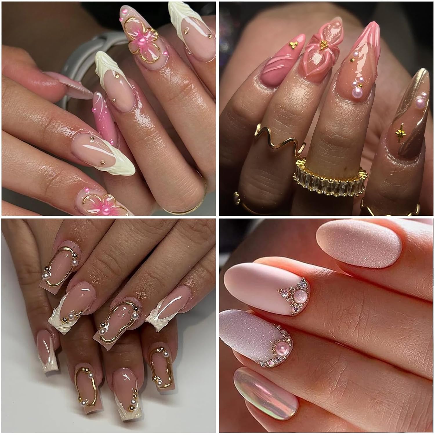 Nail Art Pearls with Glue Gel Flatback Pink Red 4 Colors Nail Charms Pearls Mixed Size 0.03-0.18in Nails Gems Pearl Accessories for Women Nails Design Decoration-Velvo Beauty