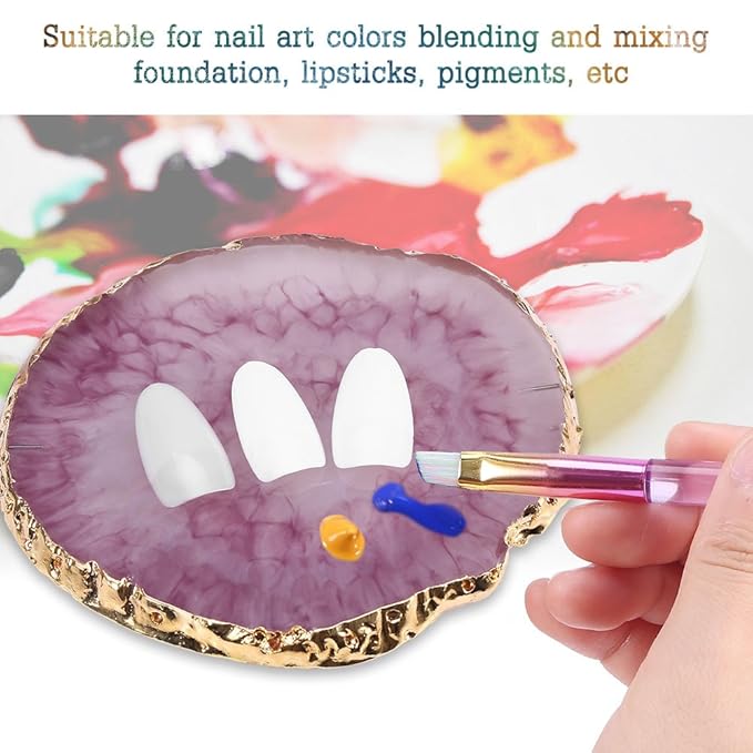Nail Art Palette, Natural Resin Stone Nail Art Palette for Painting Placing Things Making Nail(Rose red)-Velvo Beauty