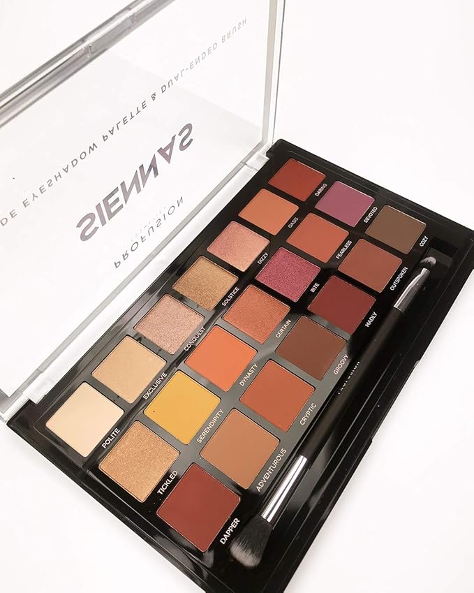 Profusion Cosmetics 21 Shade Eyeshadow Palette for Eyecatching Look, Long lasting and Cruelty Free Bright Pigmented Shades Collection and Brush, Siennas-Velvo Beauty