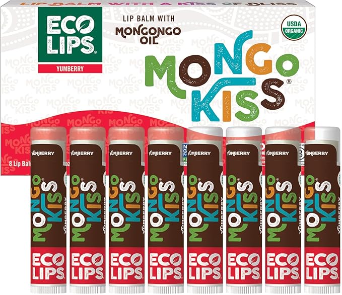Mongo Kiss USDA Organic Lip Balm Set 8-pack (0.15 oz. each) with Mongongo Oil & Cocoa Butter to Moisturize Chapped Lips | Made in USA by Eco Lips - Yumberry-Velvo Beauty