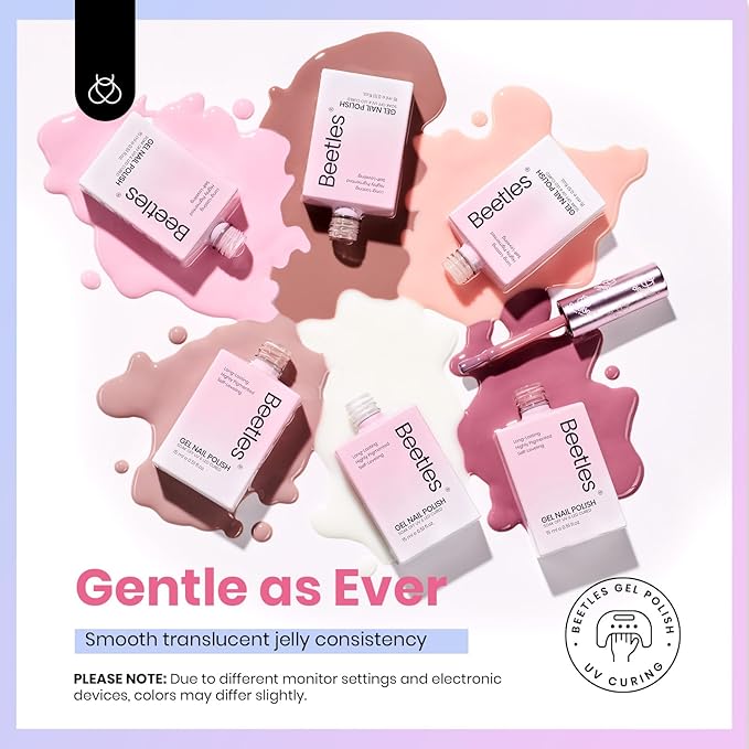 Beetles Jelly Gel Nail Polish, 6 Colors 15ML Milky White Sheer Pink Nude Brown Translucent Sheer Nail Polish Soak Off UV Colorful Bottle Gel Nail Art Home Salon DIY Gift for Women-Velvo Beauty