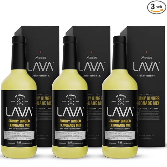 (3 Pack) LAVA Premium Skinny Ginger Lemonade Vodka Cocktail Mix made with Sicilian Lemon Juice, Candied Ginger Puree - 33.8oz Bottles-Velvo Beauty