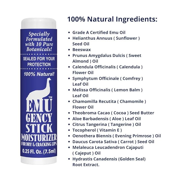 Montana Emu Ranch - EMUgency All Purpose Moisturizing Pocket Stick - 0.25 Ounce - 3 Pack - Helps Relieve Chapped, Cracked, and Split Lips and Skin-Velvo Beauty