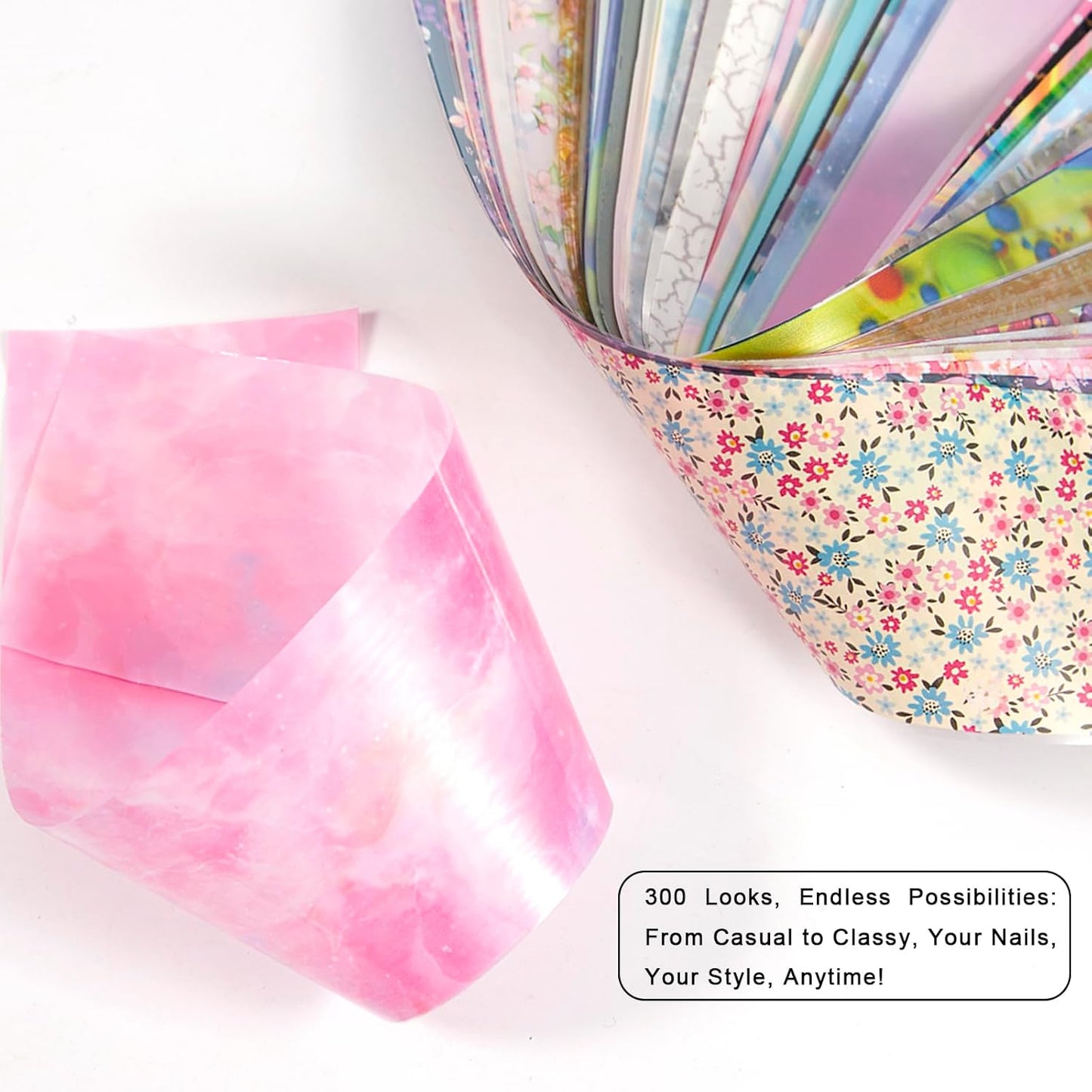 WOKOTO 300 Sheets Nail Foils Transfer Nail Art Holographic Flower Marble Foil Sheets, 1 Set for All Mix-Designs Nail Transfer Foil for Women Girls Nails-Velvo Beauty