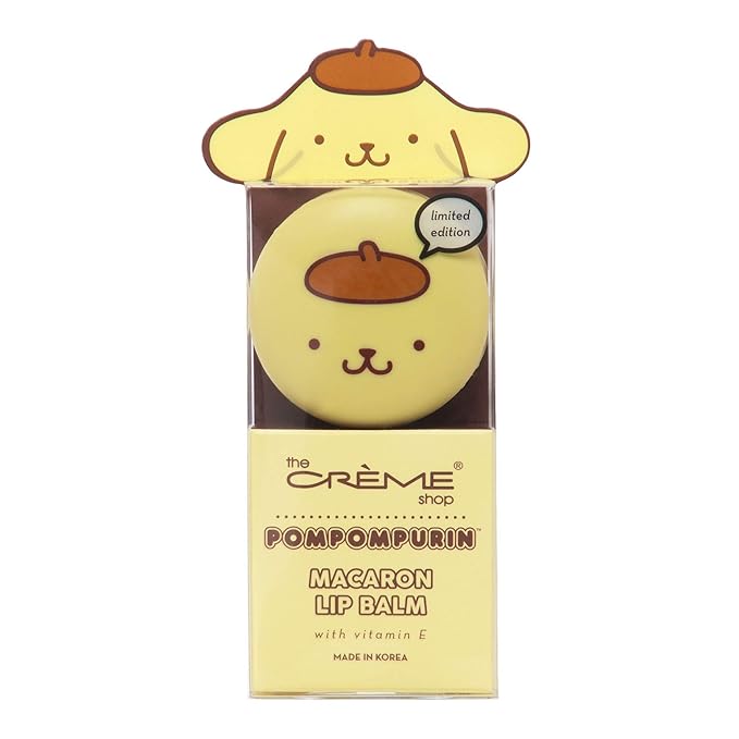 The Crème Shop x Sanrio Hello Kitty Macaron Lip Balm Korean Cute Scented Pocket Portable Soothing Advanced Must-Have on-the-go (Pompompurin Caramel Pudding)-Velvo Beauty