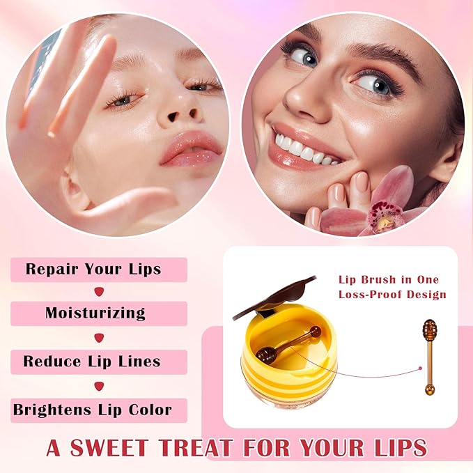 Honey Lip Balm (Strawberry, Watermelon) - Smooth, Hydrating Propolis Lip Mask Overnight Scrubs Exfoliator, Natural Ingredients, Lip Care Set-Velvo Beauty