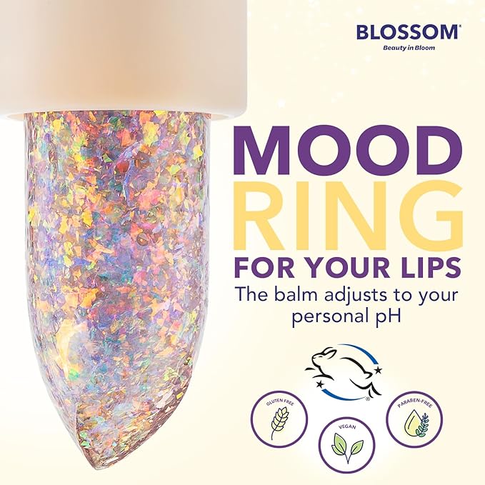 Blossom pH Adjusting Shimmering Lip Balm Moisturizing Glitter Sparkle Lip Balm, 0.12oz./3.5g, Moonstone-Velvo Beauty