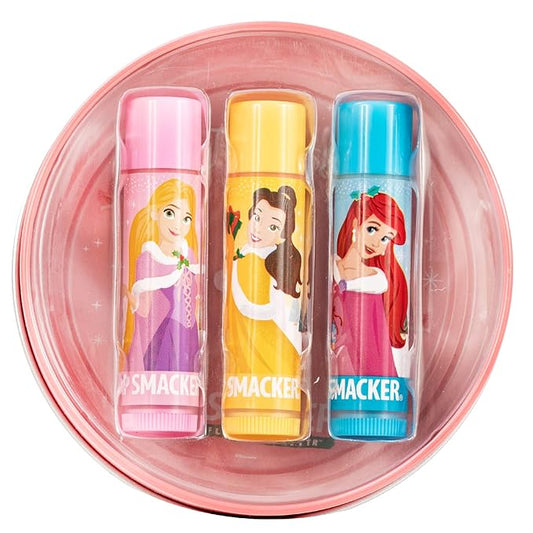 Lip Smacker Disney Princess Lip Balm Tin Trio Rapunzel, Belle, Ariel-Velvo Beauty