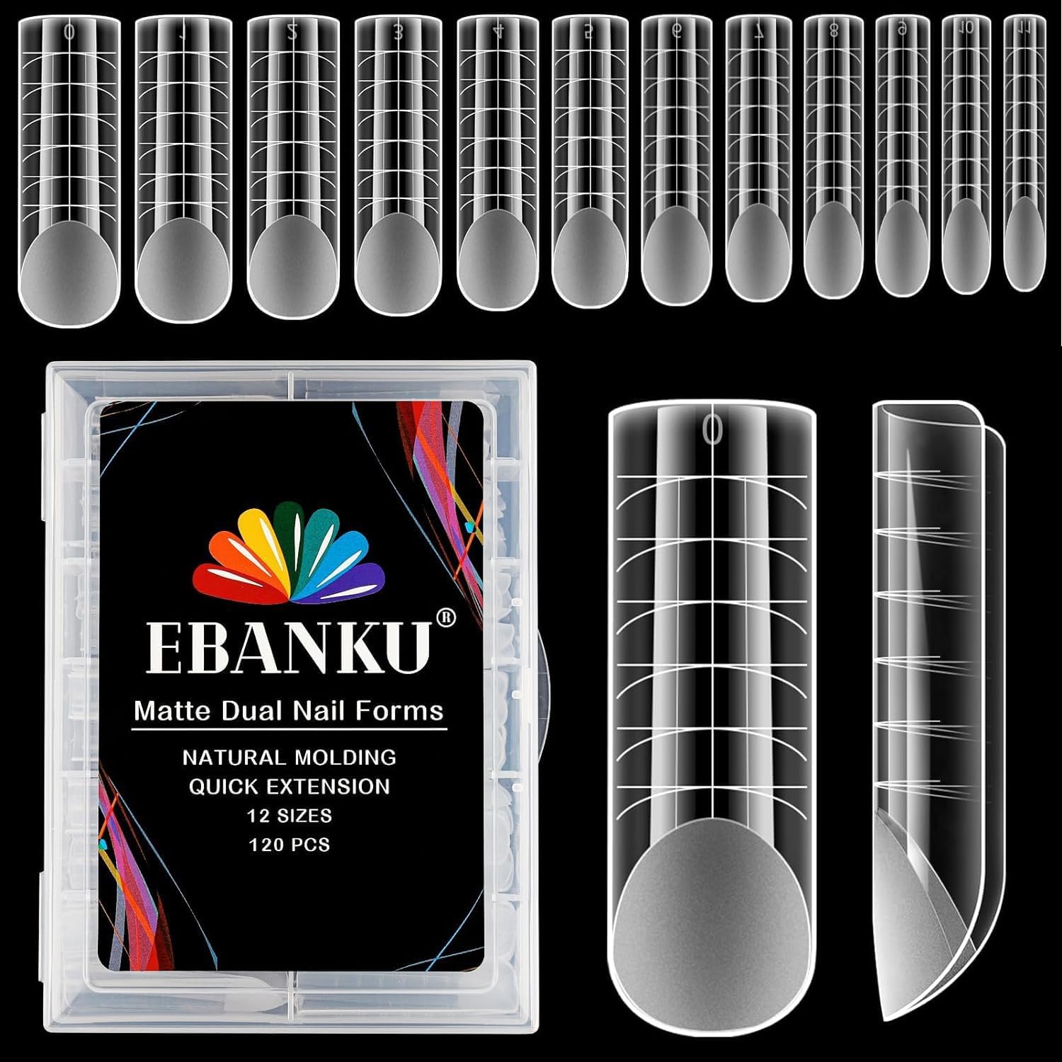 EBANKU 120PCS Dual Nail Forms Matte Poly Gel Nail Molds Square Full Cover Coffin Nail Tips Extension Forms 12 Sizes for Toenail Manicure Nail Art Design Salon&DIY-Velvo Beauty