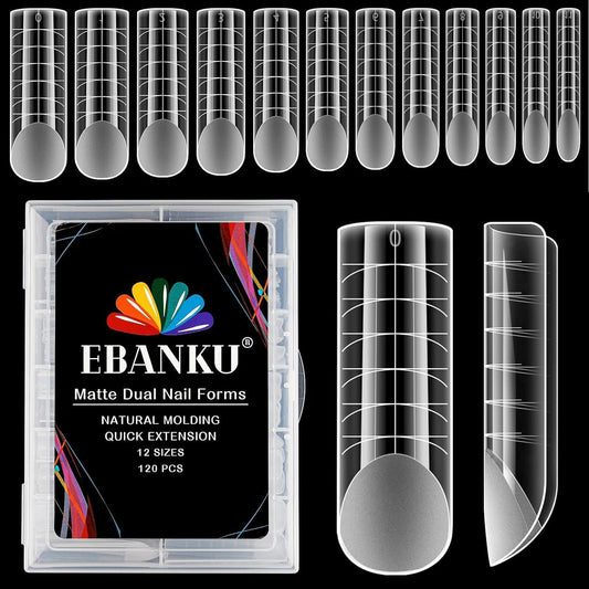 EBANKU 120PCS Dual Nail Forms Matte Poly Gel Nail Molds Square Full Cover Coffin Nail Tips Extension Forms 12 Sizes for Toenail Manicure Nail Art Design Salon&DIY-Velvo Beauty