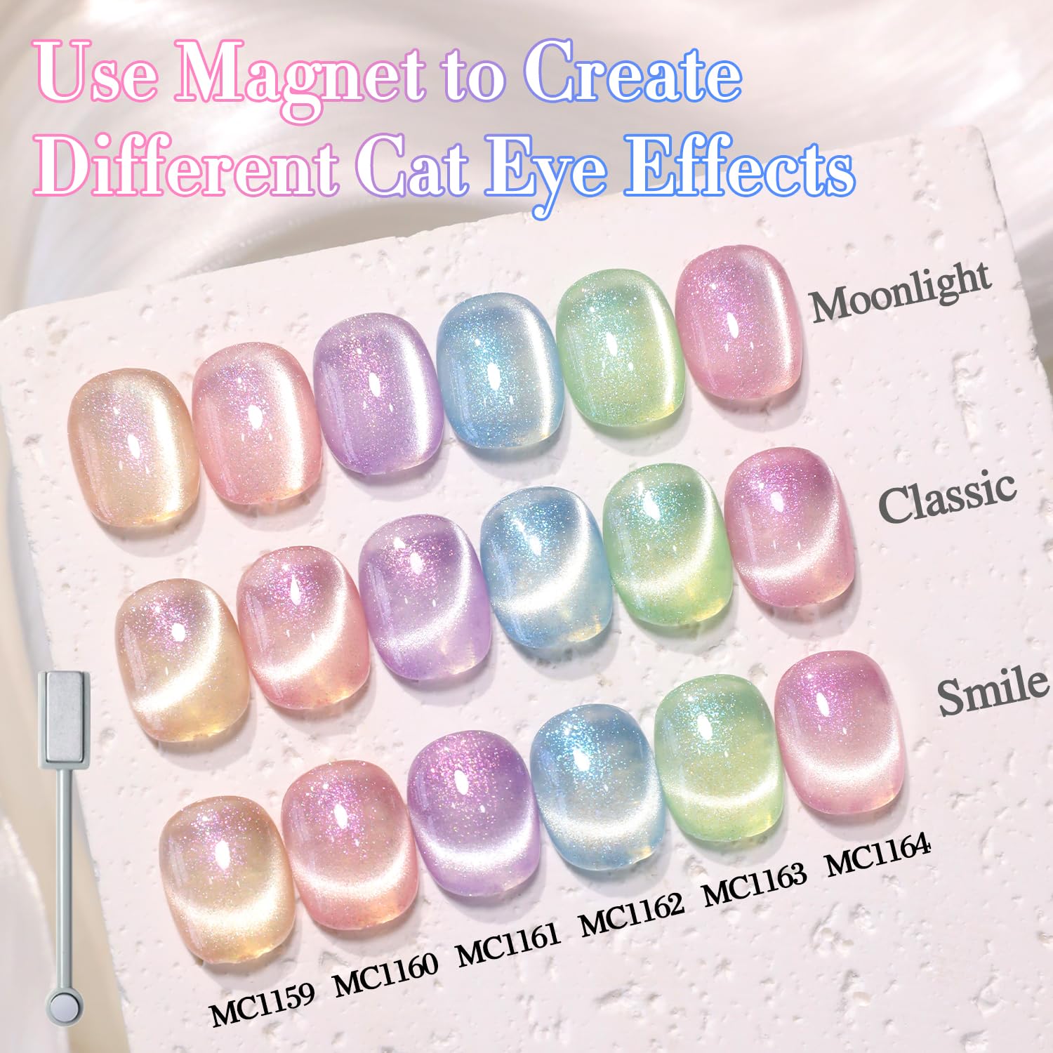 Double Rhythm 6 Colors Cat Eye Gel Polish Set Shimmer Glitter with Magnet Holographic Reflective Magnetic UV Nail Art Kit (6-Kit-48)-Velvo Beauty