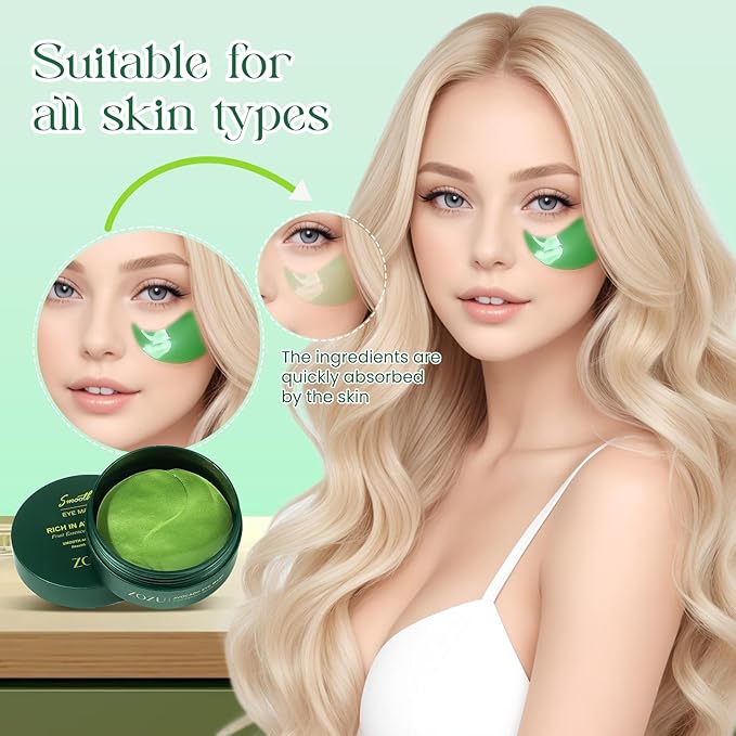 60 Pack Avocado Extract Eye Masks,Hyaluronic Acid Augenpads,Moisturising Eye Mask,Remove Dark Circles,Tear Bags,Wrinkles,Puffiness,Suitable for All Skin Types-Velvo Beauty