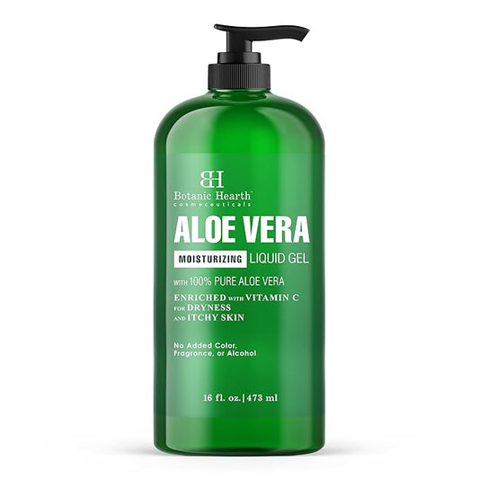 Botanic Hearth Aloe Vera Moisturizing Liquid Gel – 100% Pure Aloe, Enriched with Vitamin C for Dry & Itchy Skin – No Added Color, Fragrance, or Alcohol – 16 fl. oz-Velvo Beauty