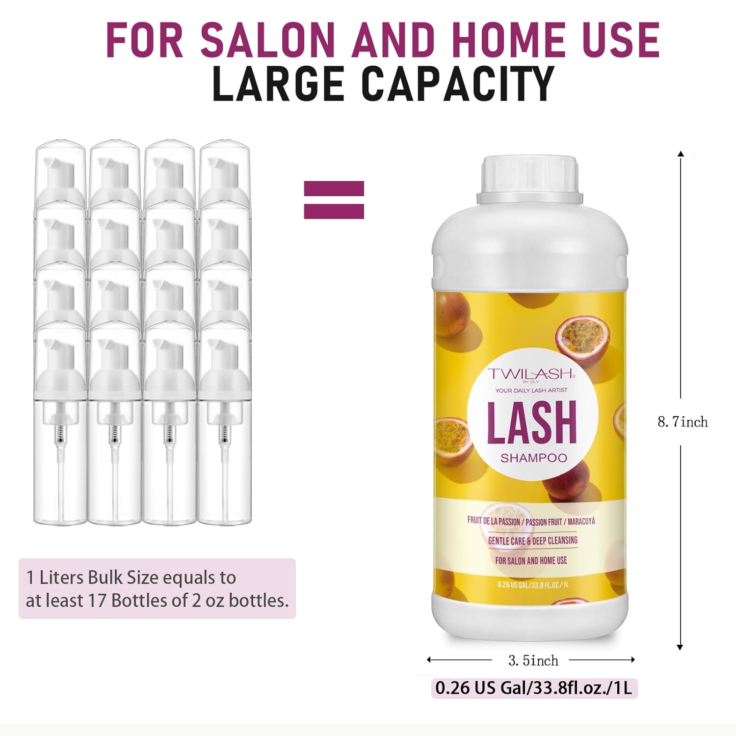 Lash Shampoo Bulk, Eyelash Cleanser for Extensions 2 Liters, Dispenser Pump, Non-irritating or Burning Eyelid Foaming Cleanser for Professional Salon and Home Use (Passion Fruit-1L)-Velvo Beauty